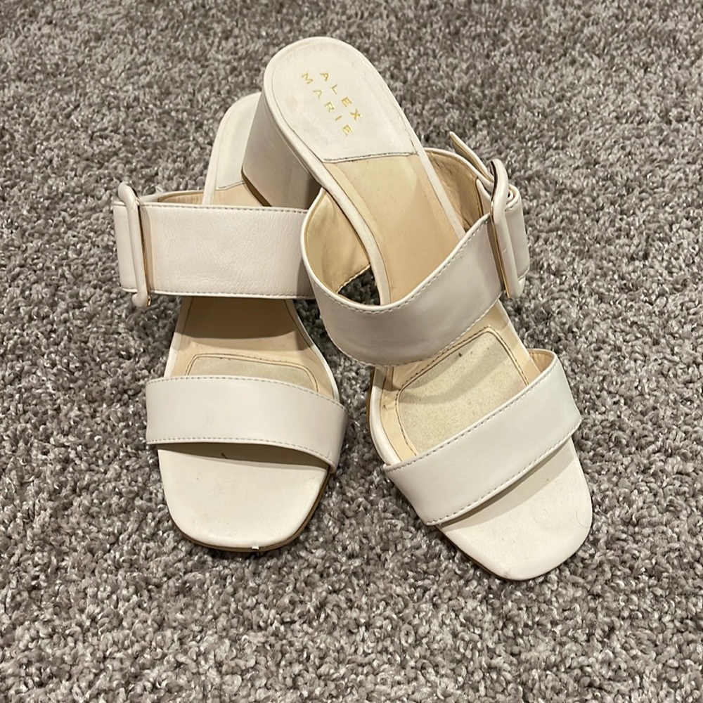 Alex Marie cream slip on block heels.